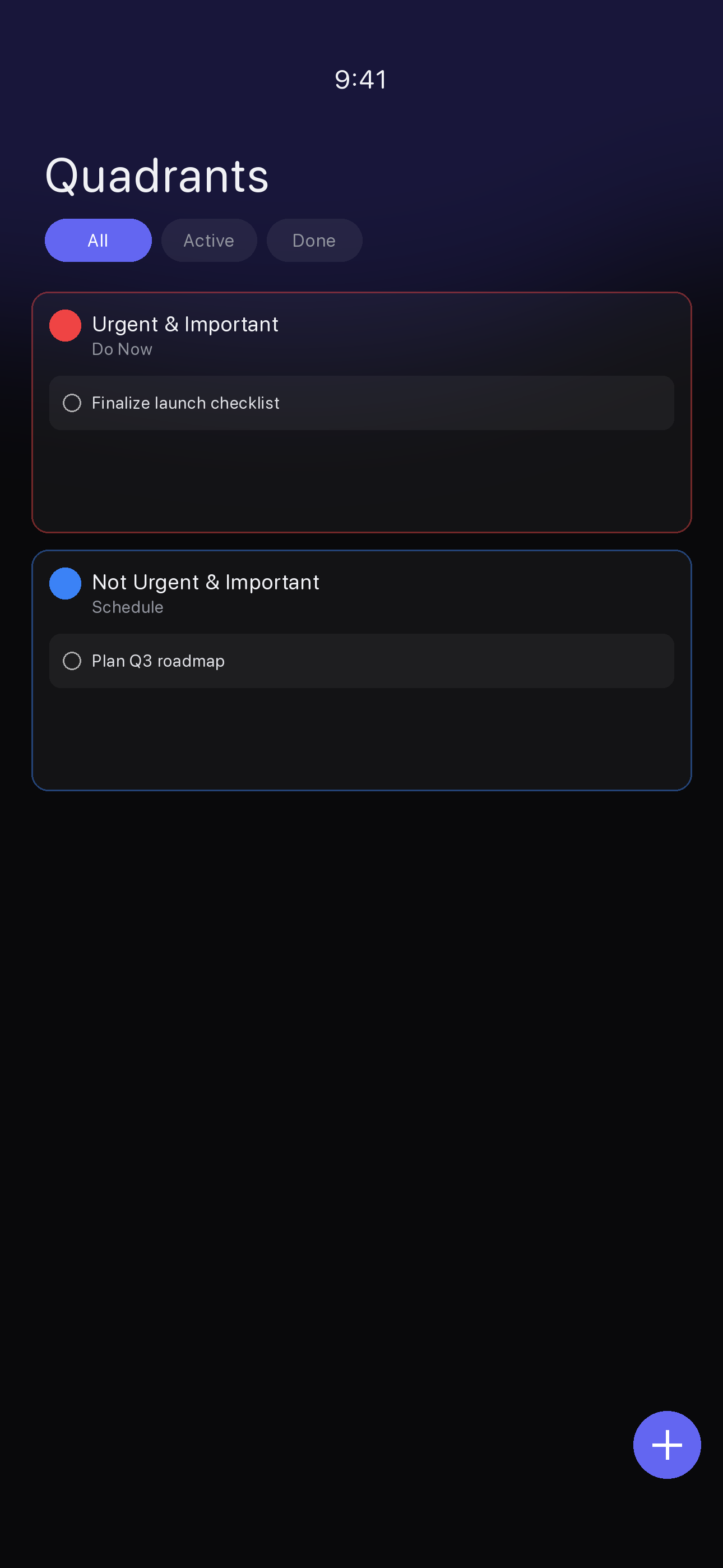 Manager Buddy quadrant board on iPhone