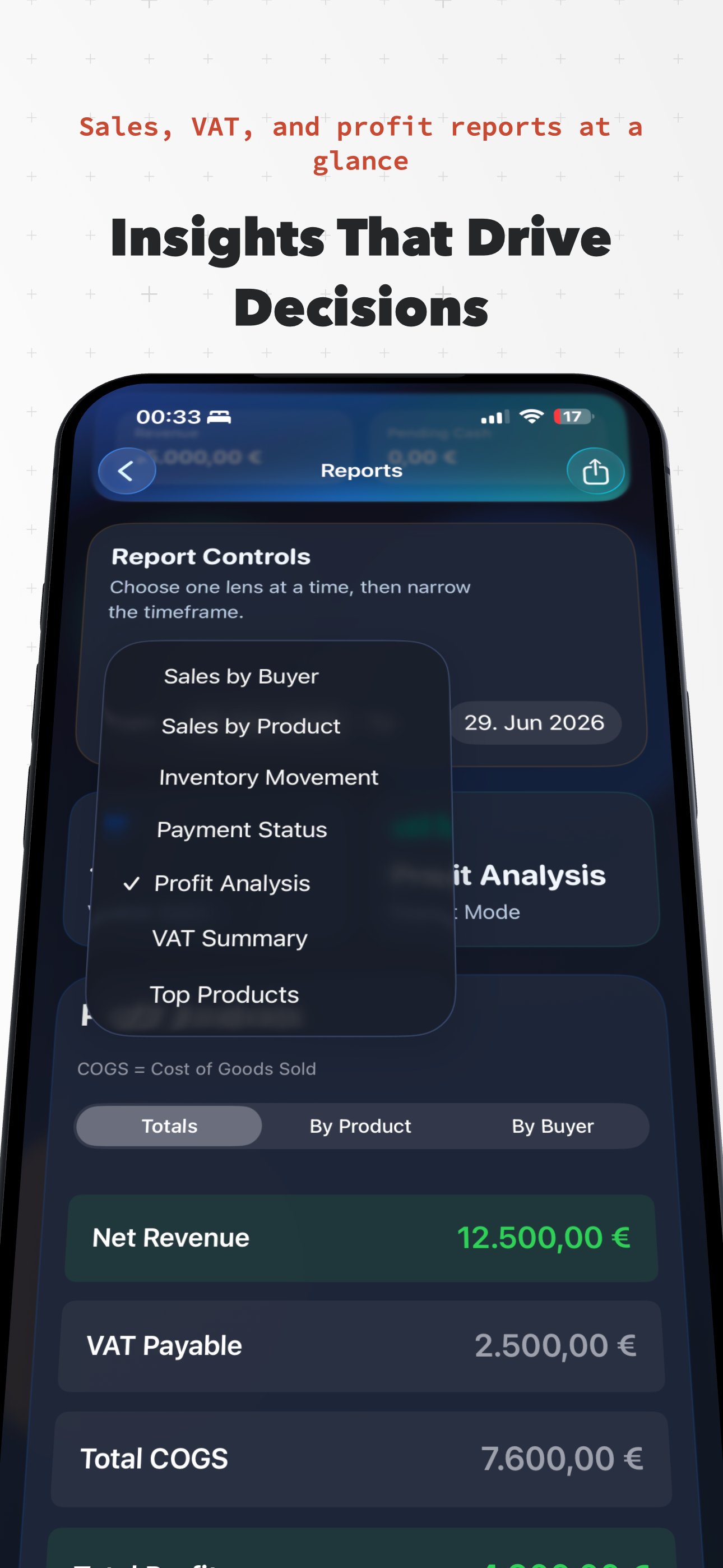Simpentory reports with profit analysis and VAT summary
