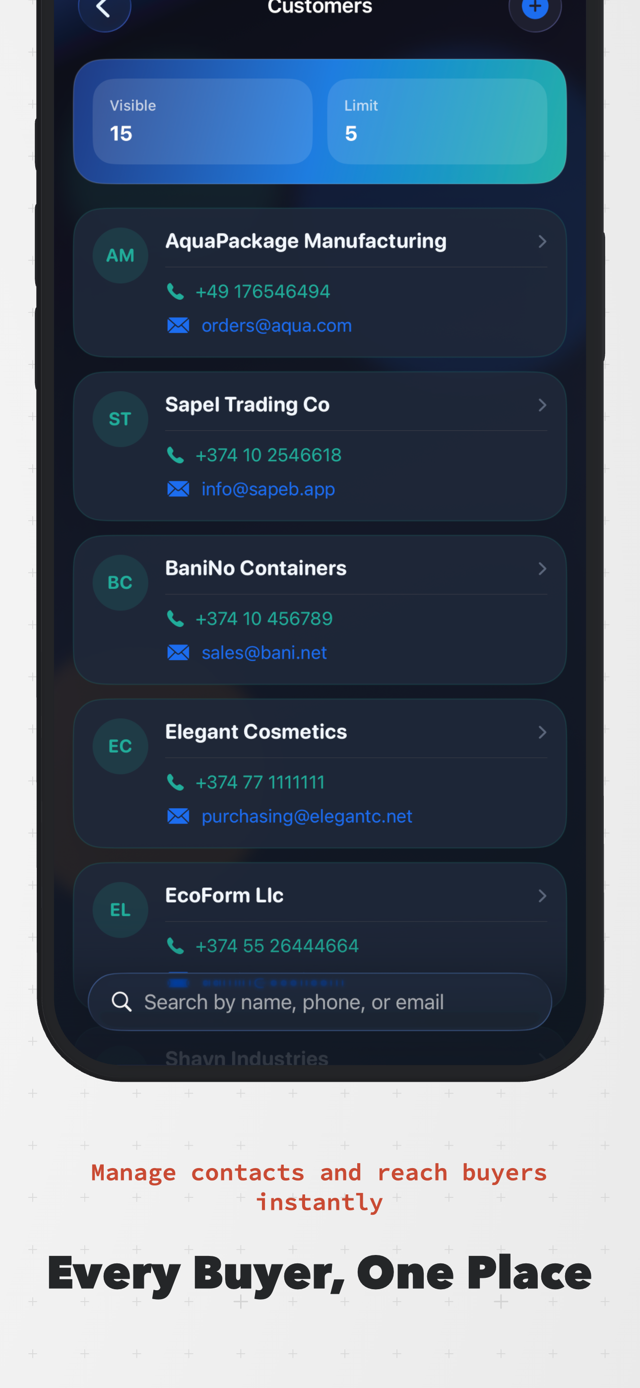 Simpentory customer list with contact details